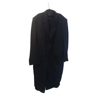 VTG TOWNCRAFT BLACK HERRINGBONE WOOL SINGLE BREASTED TRENCH STYLE OVERCOAT LRG